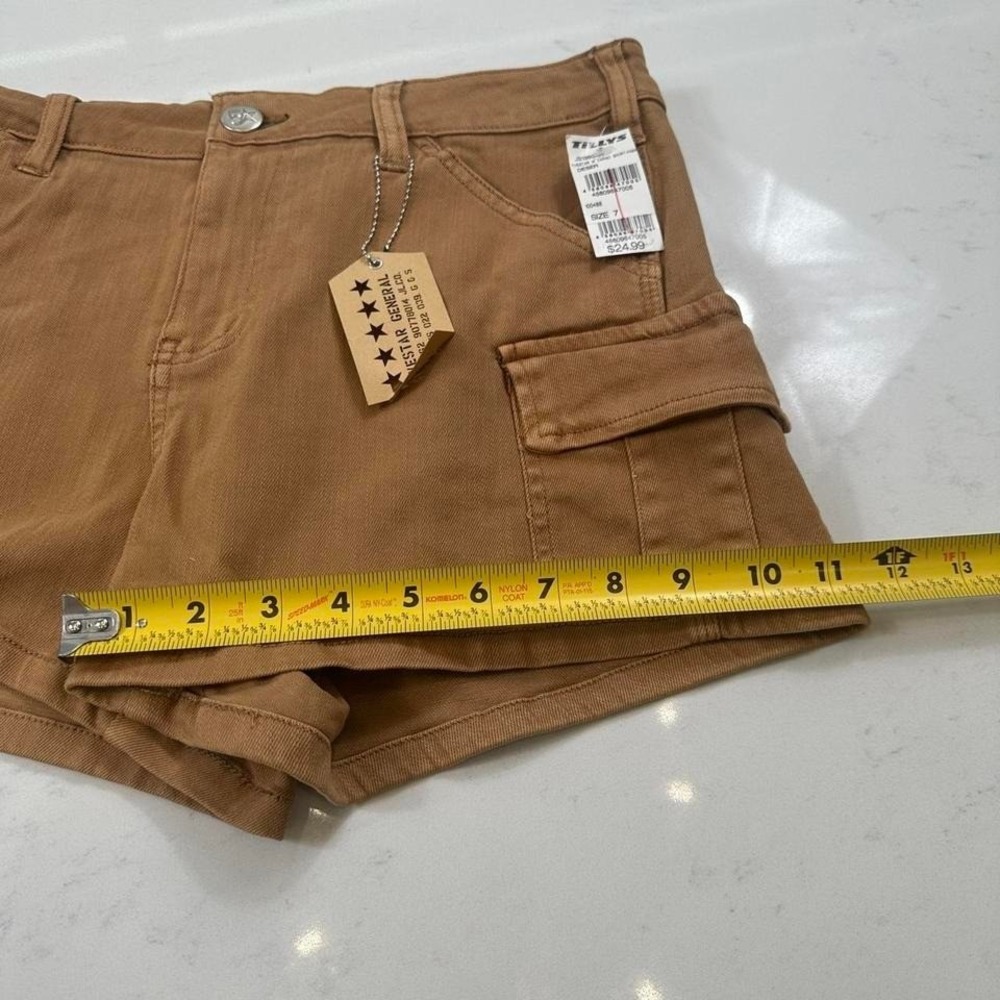 NWT FiveStar General Cargo Shorts Womens 7/28 Tan Brown Flex Side Pockets Mid - Picture 6 of 7